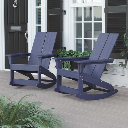 FLASH FURNITURE Navy Modern Poly Resin Adirondack Rockers, PK 2 JJ-C14709-NV-2-GG